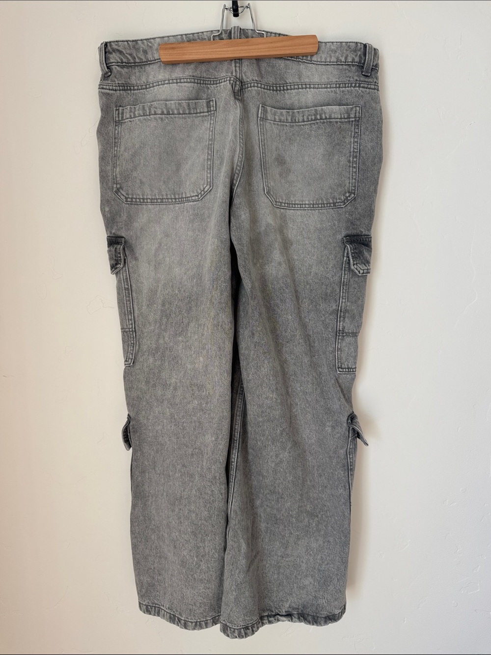 H&M Divided Gray Wide Leg Cargo Jeans Women's High Rise Utility Baggy Denim 14 - Picture 5 of 14